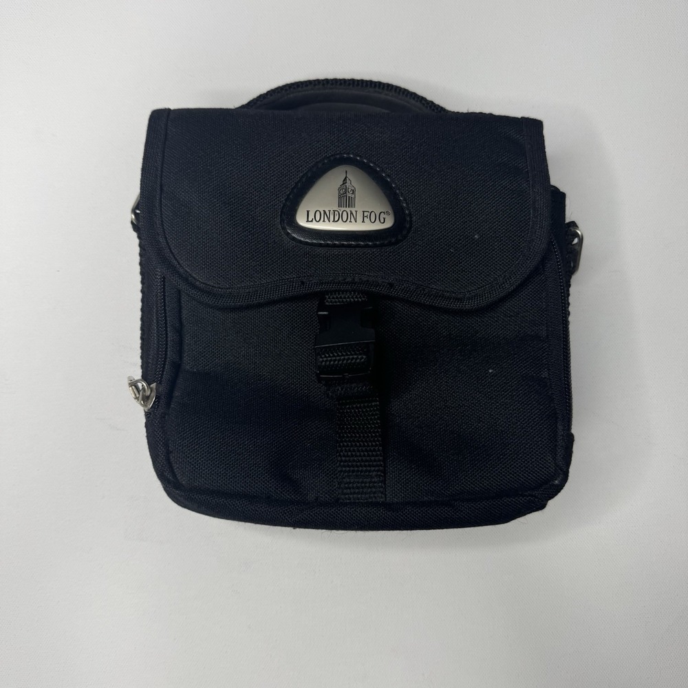 London Fog Black Canvas Camera Travel Bag w/Strap, Pockets & Adj Compartments